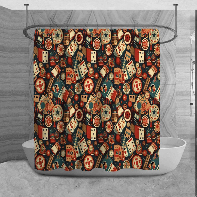 Gambling Shower Curtain Poker Bathroom Decor Orange, H 84 po x l 70 po