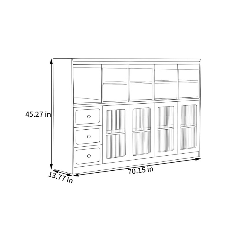 Mid ancient style storage sideboard cabinet, 45.27" H x 70.15" W x 13.77" D