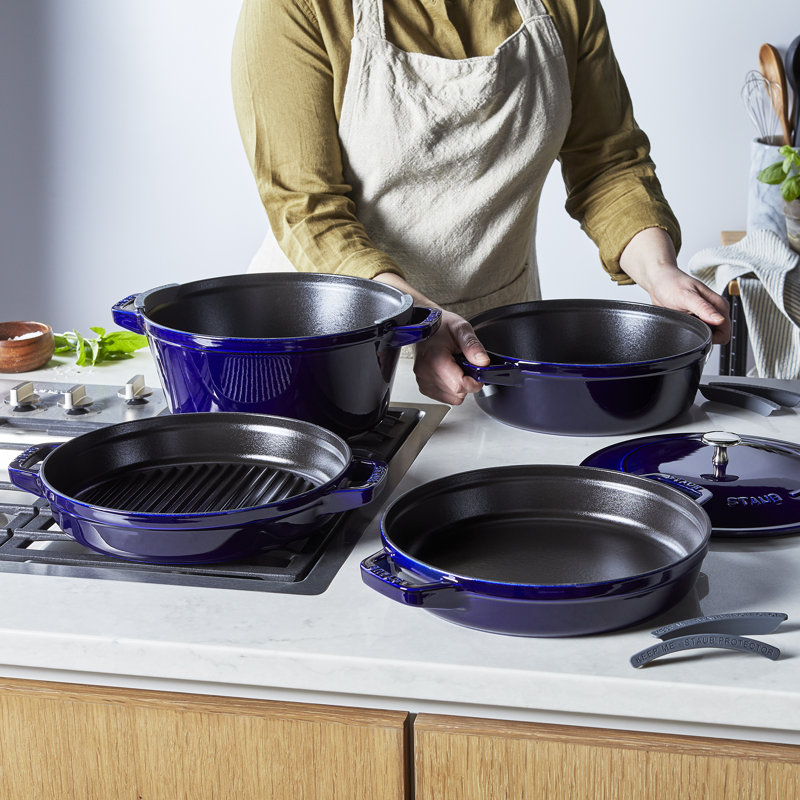 Staub Cast Iron 4-Pc Stackable Set, Dark Blue