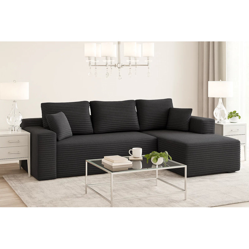 104ʺ Right-Facing 2-Piece Corduroy Sectional Sofa with Chaise – Modern L-Shape, Gray Upholstery, Right Hand Facing