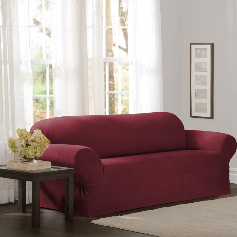 Box Cushion Sofa Slipcover, Red