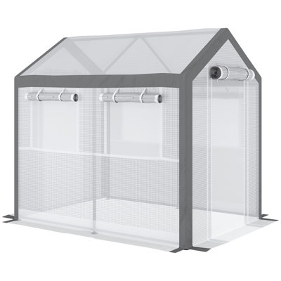 Outsunny 8' X 6' X 7.5' Walk-In Greenhouse, Outdoor Gardening Canopy With 6 Roll-Up Windows, 2 Zippered Doors & Weather Cover, White