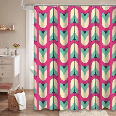 Rideau de douche à motif floral rétro avec 12 crochets