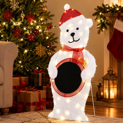 3ft Polar Bear Holding Light Ball with 54 Warm White Lights, Plug In Outdoor Christmas Animal Decoration