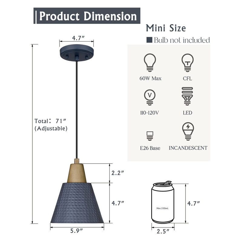 Commodore 1 - Light Gold Cone Pendant, Blue