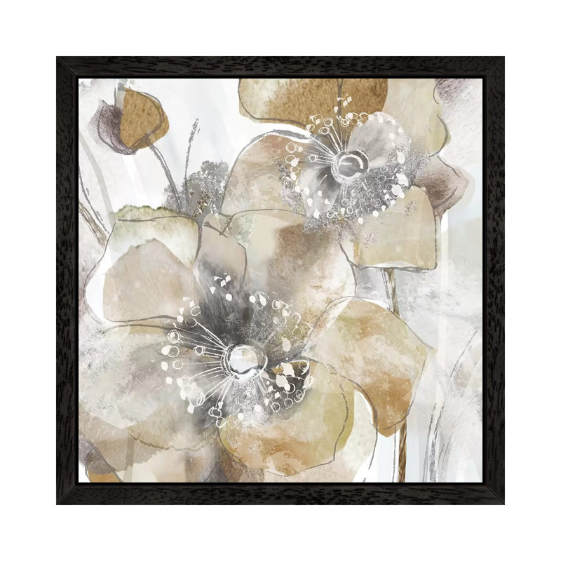 Taupe Spring Poppy Ii by Maria Donovan - Wrapped Canvas Painting, 66.04 cm H x 66.04 cm W, Black Framed