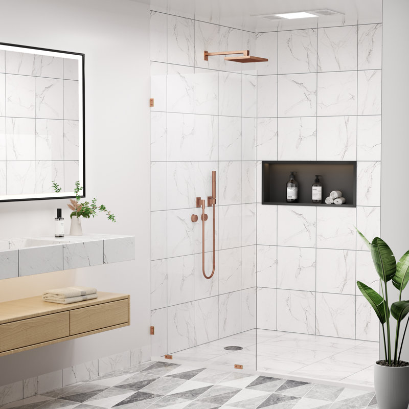 Panneau de douche fixe sans cadre de 86 cm (L) x 198 cm (H), verre trempé nanorevêtu bronze huilé pour douche à l'italienne