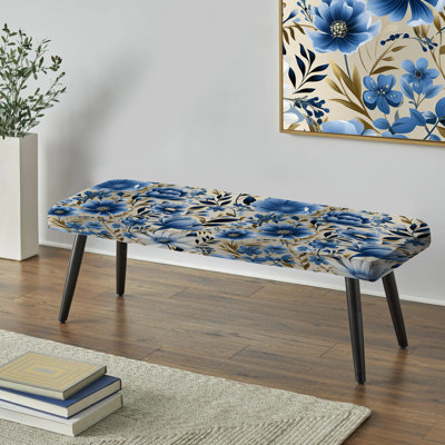 Motif floral bleu scandinave bleu - Banc rembourré floral noir