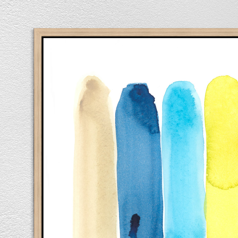 «Blue Sticks I» par Elena Carlie - peinture sur toile à cadre flottant, Image au gel brossé, H 36,75 po x l 25,75 po