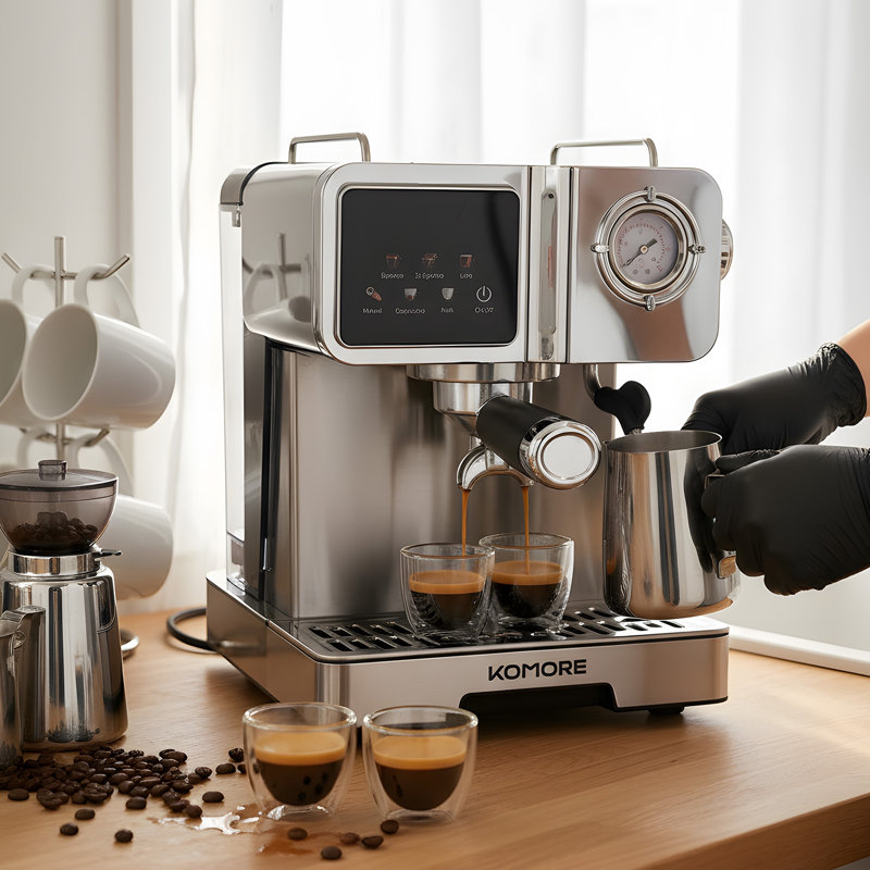 1350W Semi-Automatic Espresso Machine with Pressure Gauge & 20-Bar Pump