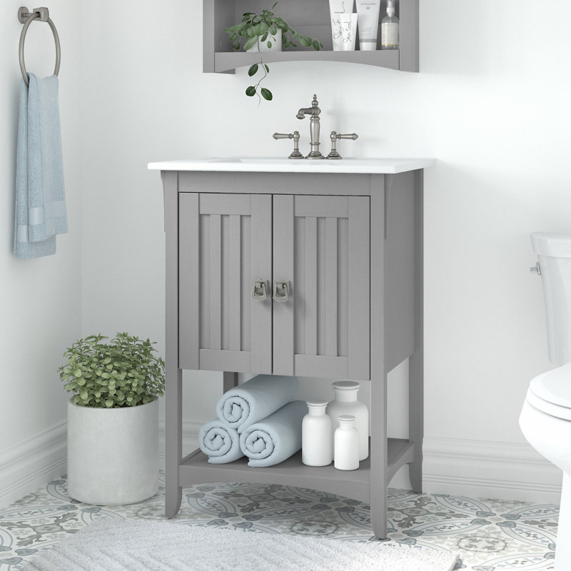 Keyunta 24.21'' Single Bathroom Vanity with Ceramic Top, Gray