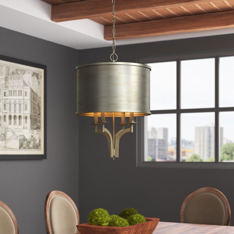 Lustre tambour à 4 lumières Kint, Feuille dorée collée