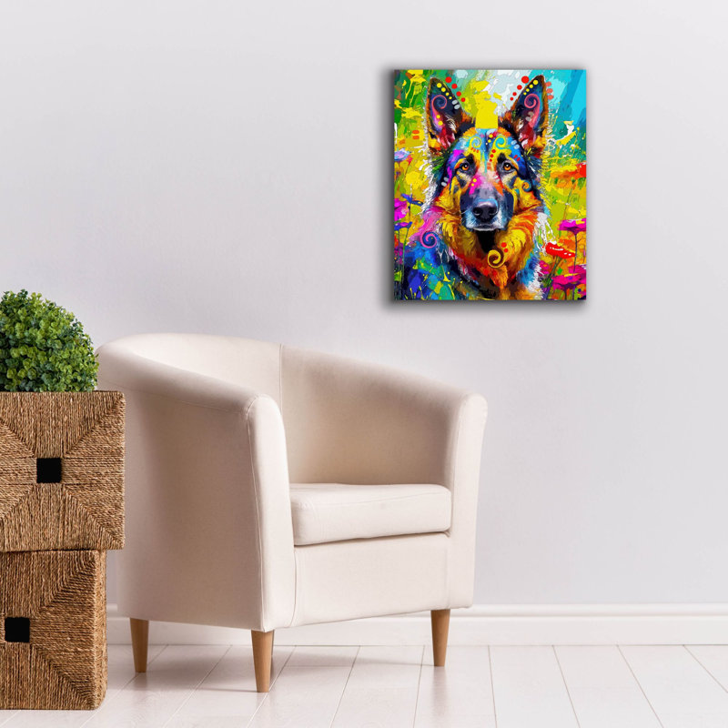 «The Straight Front Shepherd» par Dean Russo, art mural sur toile, H 24 po x l 20 po x P 0,75 po