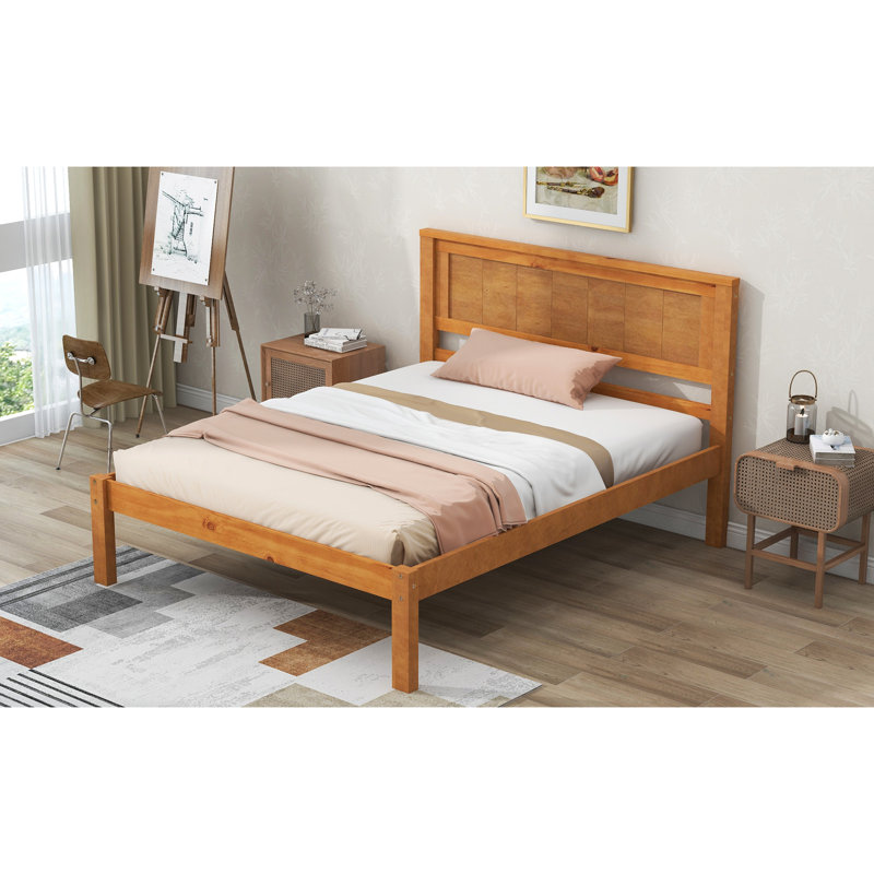 Lit plateforme simple sans tête de lit avec tête de lit, lit à lattes en bois immaculé, support solide en chêne, Chêne