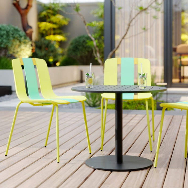 Holiday - 4-Pack Modern Striped Color Block Chairs – Indoor/Outdoor PP Plastic Seat & Sturdy Metal Legs, Vibrant Yellow, Orange, Green – For Living Room, Balcony, Café, Terrace