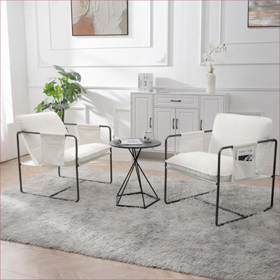 Ensemble de 2 chaises d'appoint suspendues blanc neige, structure avec poche latérale, coussins en mousse douce pour les adultes du salon