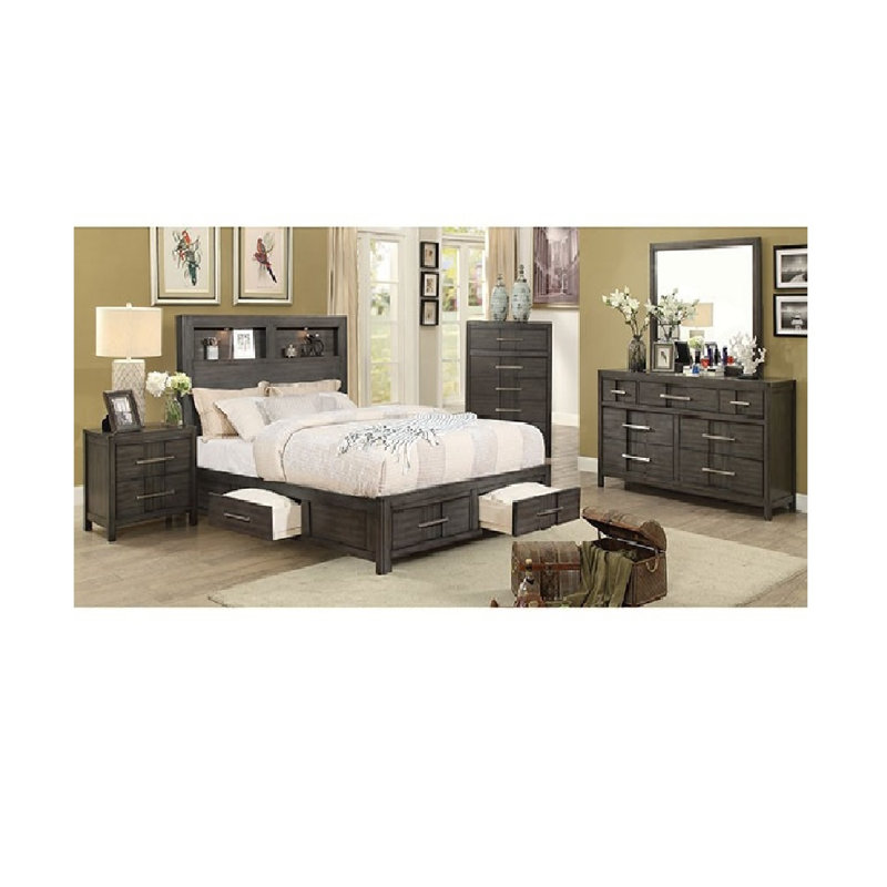 Brooten Wood Rectangle Wall Mirror, Gray