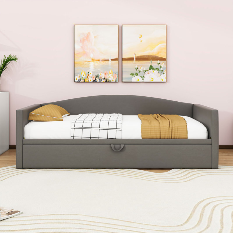 Twin Upholstered Daybed with Pop-Up Trundle, Gray