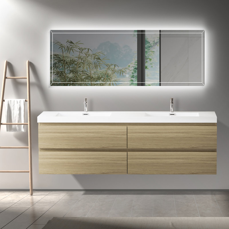 72" Floating Bathroom Vanity With Sink, Oak
