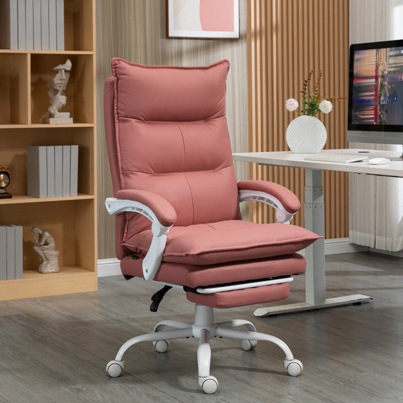 Chaise avec 6 points de vibration et fonction de chauffage, microfibre rose, repose-pieds pour une chaleur de massage confortable au bureau, utilisation toute la journée