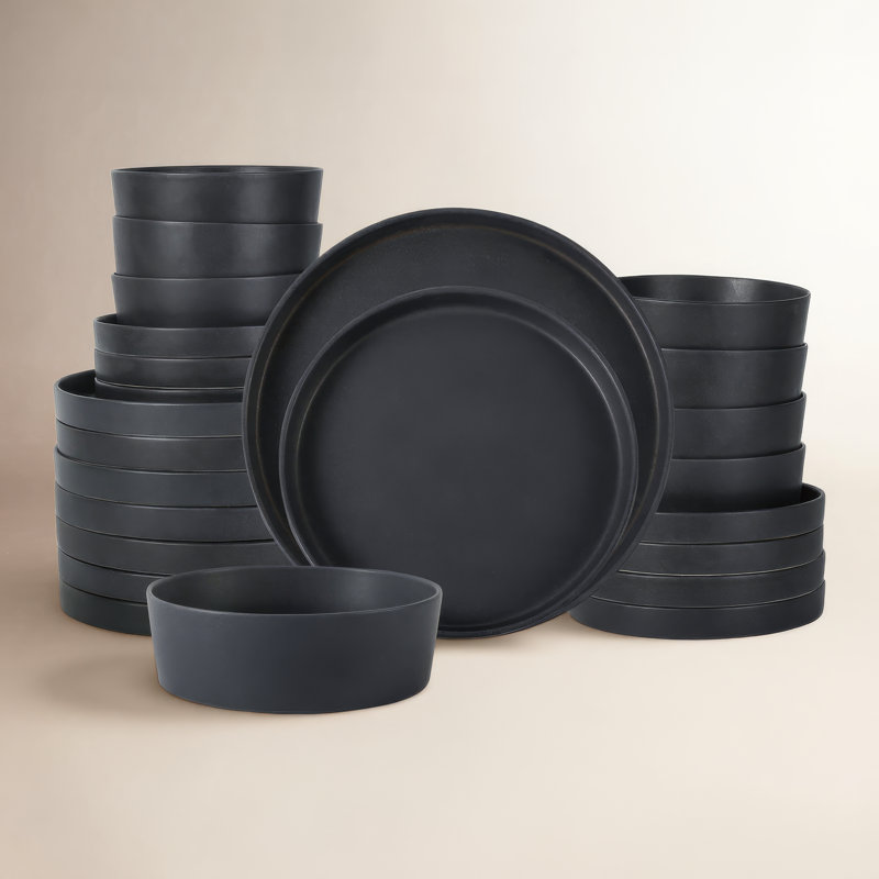 MODAN Piece Stoneware Dinnerware Set - Service for 8, Charcoal