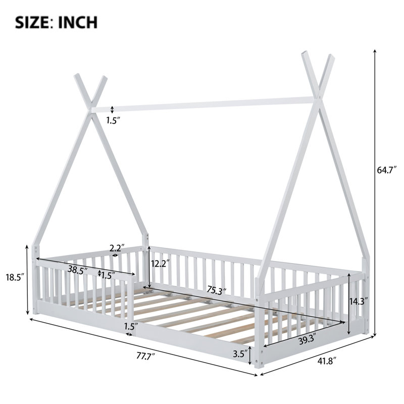 Lit simple en bois avec clôture, Blanc