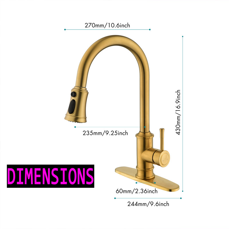 Doitbest Pull Down Kitchen Faucet, Brushed Gold
