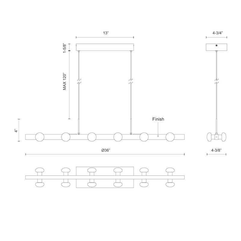 Rezz 6 - Light LED Pendant, Brushed Nickel