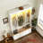 Elegant APP Controlled LED Light Hall Tree with 9 Hooks, Roman Column Design Natural Storage Bench with 3 Large Cabinets-209442428