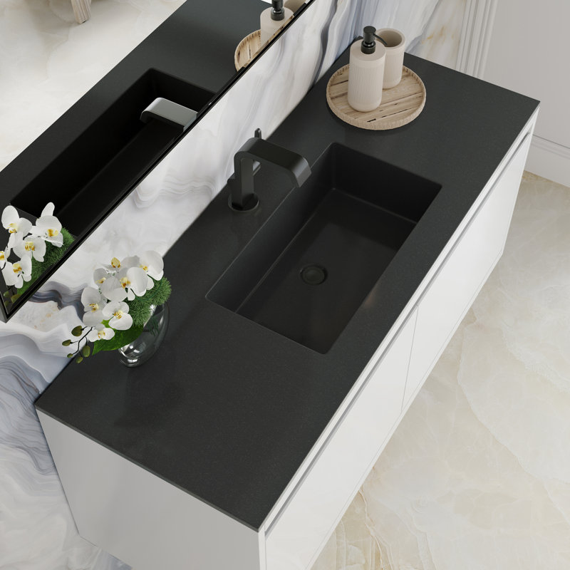 Mantova 47.25'' W Single Vanity, Charcoal Black, Glossy White/Champagne Brass
