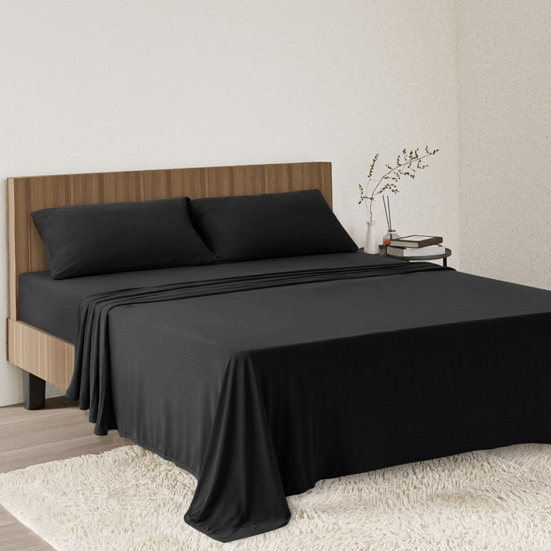 Sheet Set Ultra Soft Jersey Knit Sheet Set Deep Pocket, Full, Black
