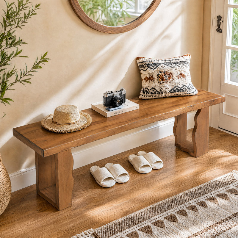Banc d'entrée en bois massif de 55 pouces, banc d'intérieur de ferme