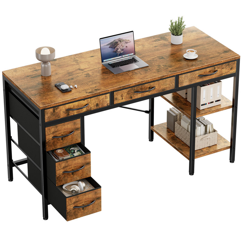 55 Inch Office Desk with Shelves, Reversible Gaming Desk, Corner Desk with Storage, Work for Home Office, Study, Living Room