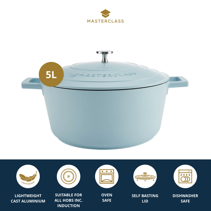 MasterClass Cast Aluminum Round Casserole, 37cm / 5L, Blue Sky