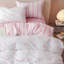 Ensemble de literie à rayures blanches en microfibre rose-111532259