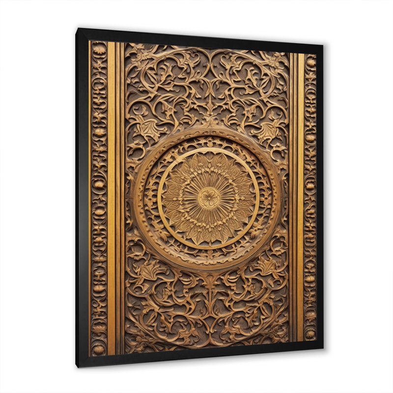 Vieille porte en bois sculpté vii sur toile, Cadre simple noir, H 20 po x l 12 po x P 1 po