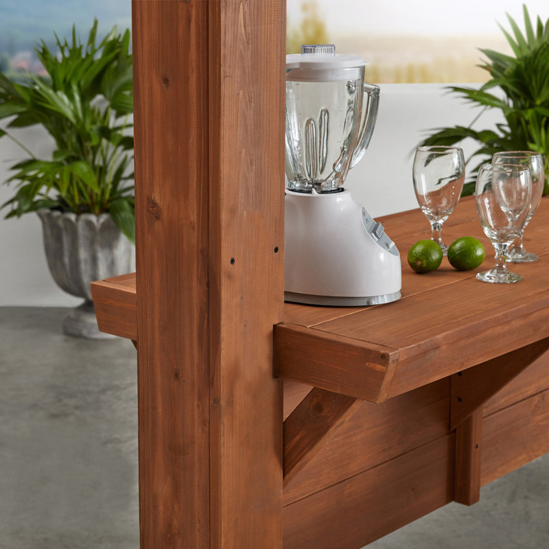 Backyard Discovery Ashland 14' x 10' Cedar Wood Outdoor Patio Pergola Kit with Trellis Roof and Built-In Bar Top
