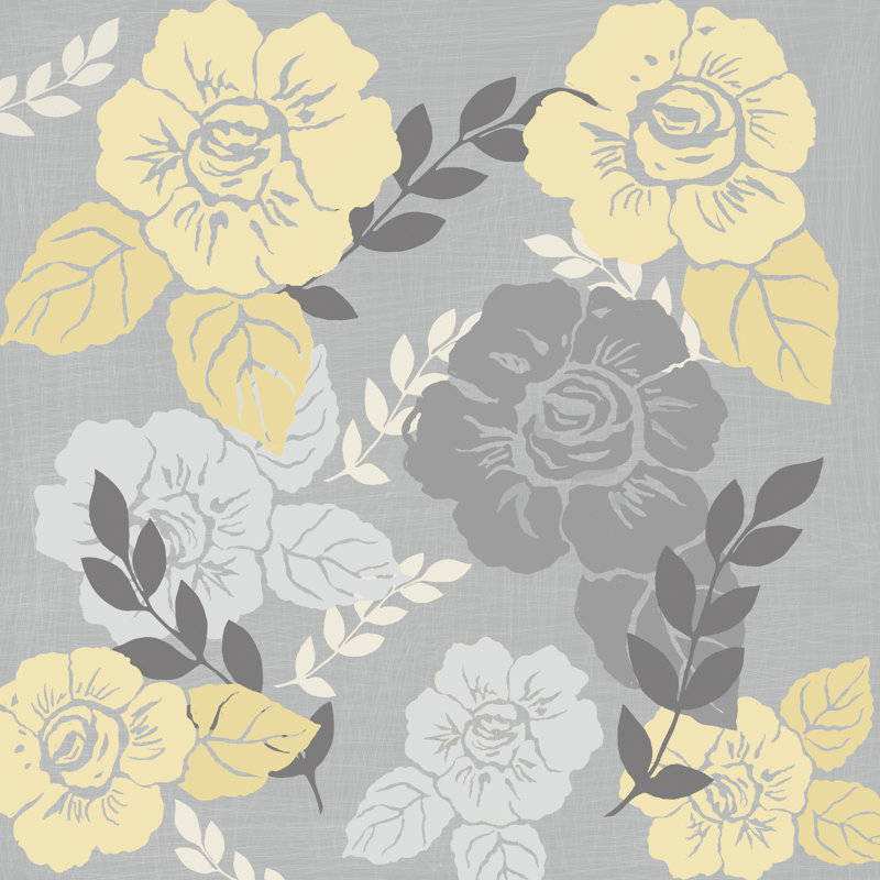Yellow Roses On Grey I by Jade Reynolds - Wrapped Canvas Painting, 30cm H x 30cm W