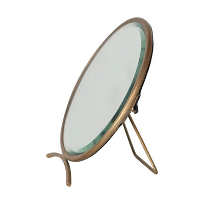 Brass Round Mirror On Stand in Antique Finish