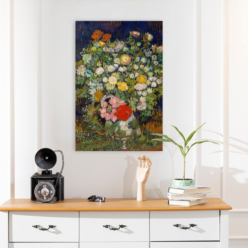 Bouquet de fleurs dans un vase, 1890 - Art floral post-impressionniste, H 24 po x l 16 po