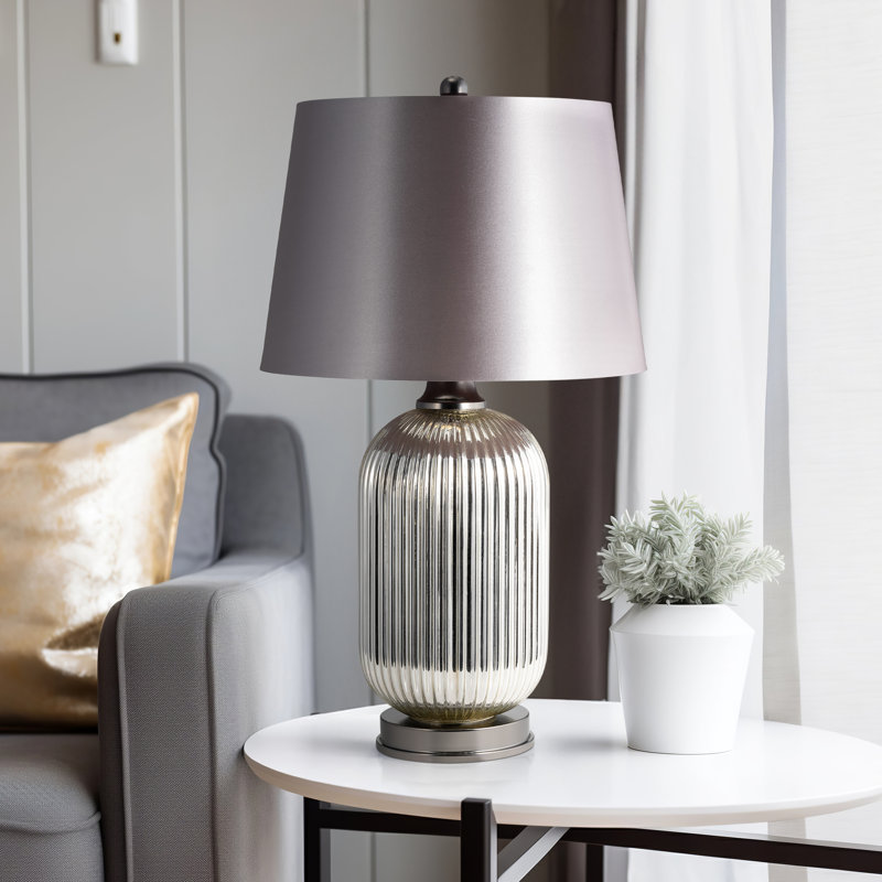 Textured Glass, 27" Ridged Silver Table Lamp