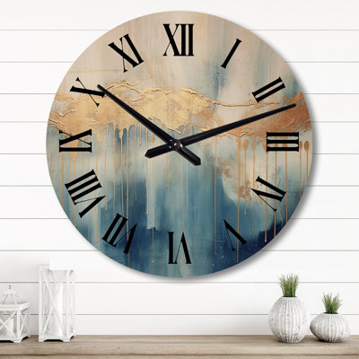 Horloge murale Momentary Spirit Golden Wave I - formes abstraites sur bois