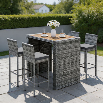 4 - Person Acacia Wicker Patio Dining Set with Rectangular Table , Cushions Included
