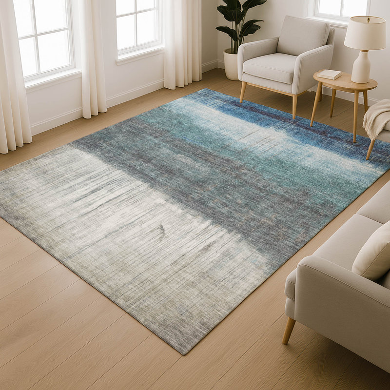 Premium Machine Washable Mayfield Abstract Rug, Blue, 3' x 5'