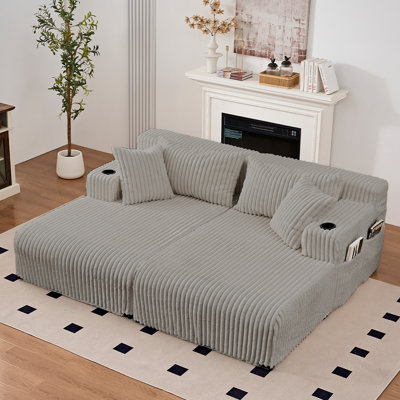 "89.6" Large Modular Sofa With Cup Holders - 900lbs Capacity Corduroy Fabric, 58.65" Deep Flexible Seat, Side Pockets & Wide Armrests
