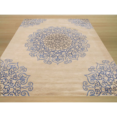 Pledger Blue Hand Tufted Wool Transitional Oriental Area Rug
