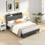 Grand lit plateforme tapissier avec tête de lit en lin capitonnée moderne, ports USB, station de charge et poches latérales, gris foncé-637262758-637262757