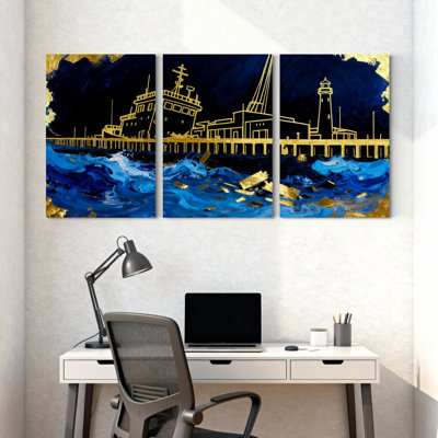 Ensemble de 3 impressions sur toile Night Harbor