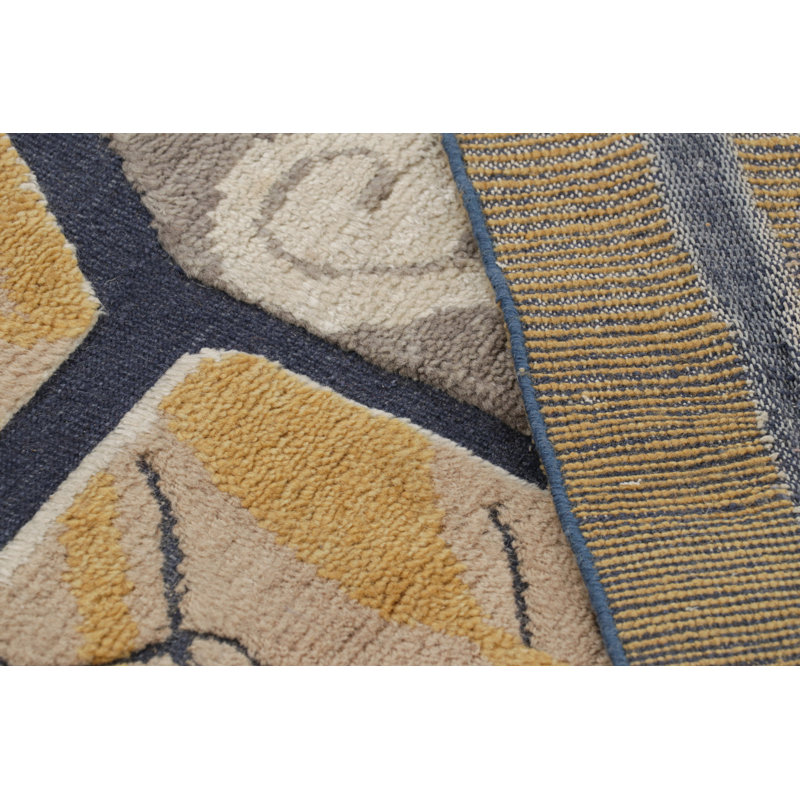 Art Deco Hand Knotted Wool Geometric Area Rug, Rectangle 6' x 9'