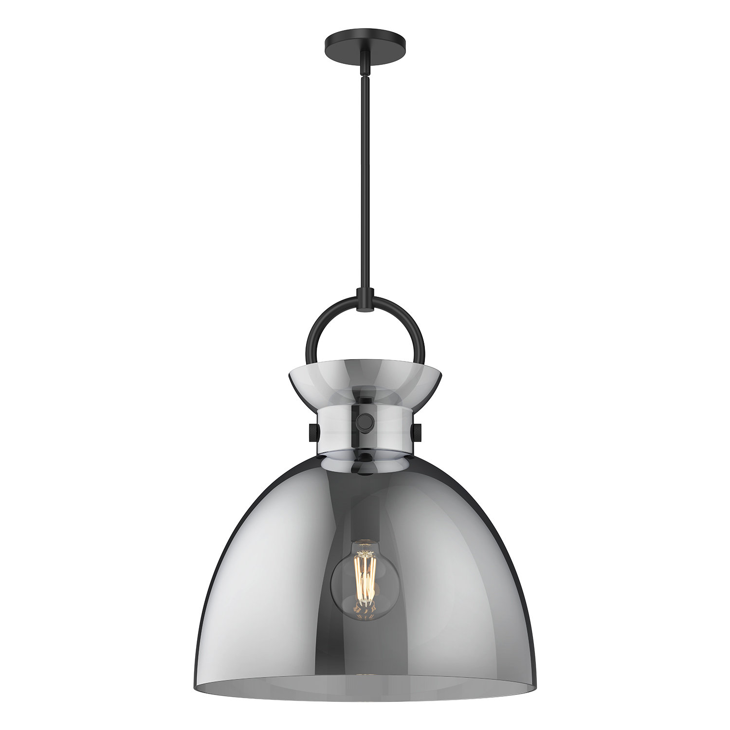 Tinka Single Light Glass Steel Pendant, 21.75" H x 18" W x 18" D, Smoked, Matte Black